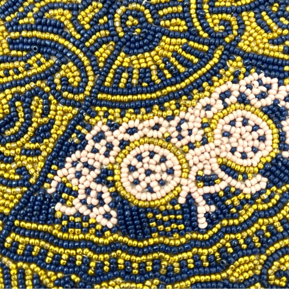 Anthropologie, beaded clutch purse, playing card joker design. - Picture 8 of 11